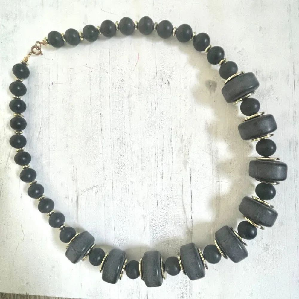 Dark gray gold tone beaded statement necklace